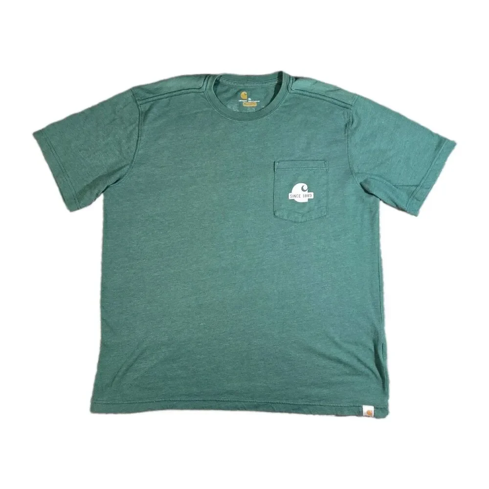 Mens Carhartt Short Sleeve T Shirt Green Relaxed Fit XL Chest Pocket
